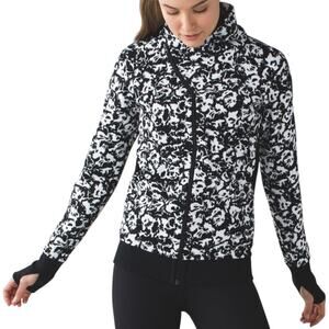 Lululemon Cozy Cuddle Up Jacket Cotton Fleece Fleur Sombre White Black 12